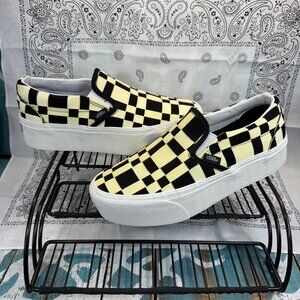 New Rare Vans slip on Woven Felt Check Stackform Platform Trainers M7/W8.5